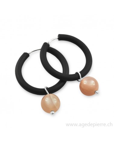 Boucles d'oreilles arc-en-ciel en caoutchouc noir et pierre de lune
