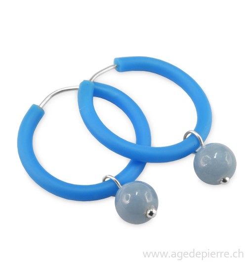 Boucles d'oreilles arc-en-ciel en caoutchouc bleu ciel et angélite
