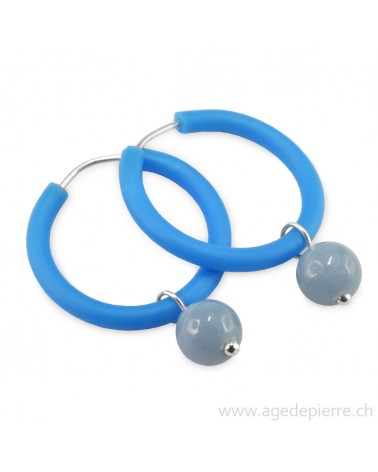 Boucles d'oreilles arc-en-ciel en caoutchouc bleu ciel et angélite