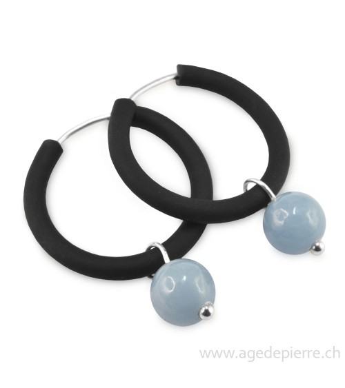 Boucles d'oreilles arc-en-ciel en caoutchouc noir et angélite
