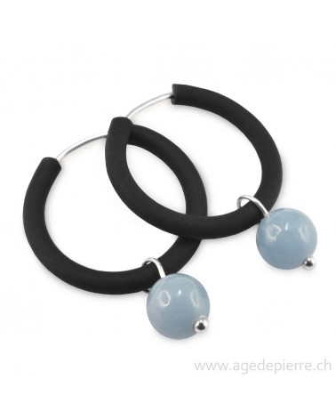 Boucles d'oreilles arc-en-ciel en caoutchouc noir et angélite