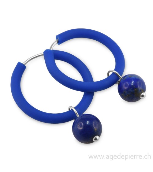 Boucles d'oreilles en caoutchouc bleu roi et lapis lazuli