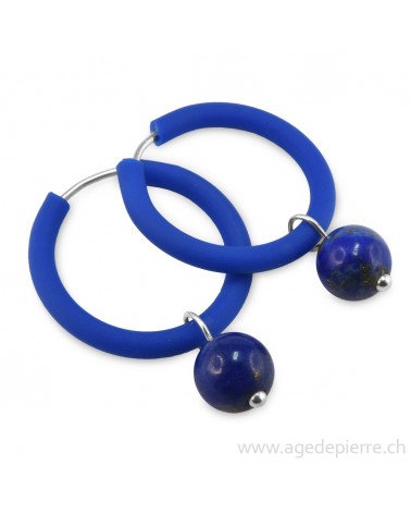 Boucles d'oreilles en caoutchouc bleu roi et lapis lazuli