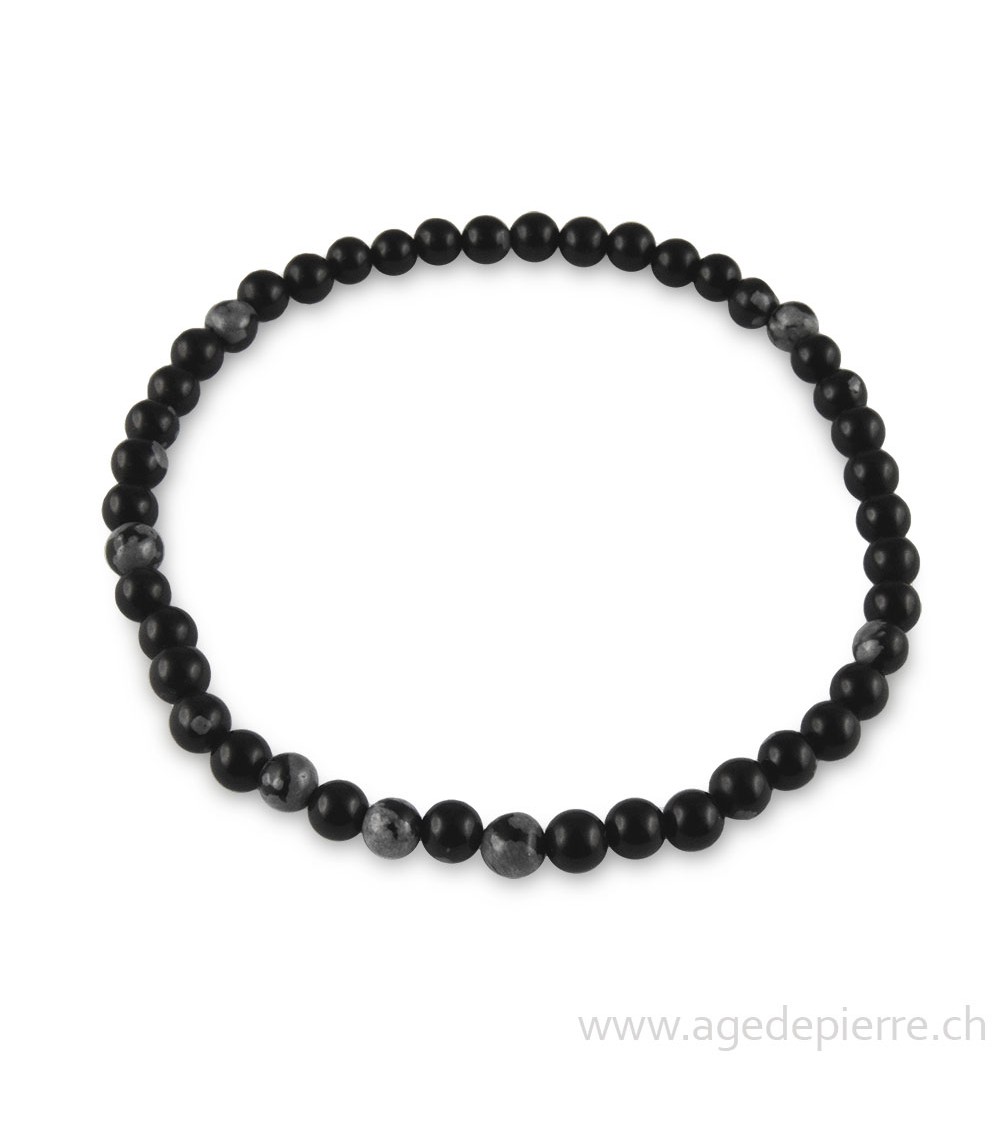 Obsidienne flocon de neige avec perles de 4mm