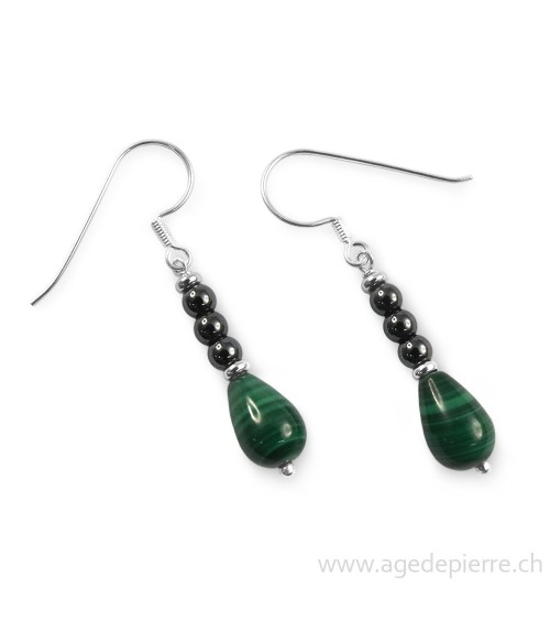 Boucles d'oreilles en malachite et hématite