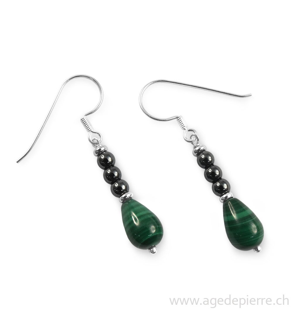 Boucles d'oreilles en malachite et hématite