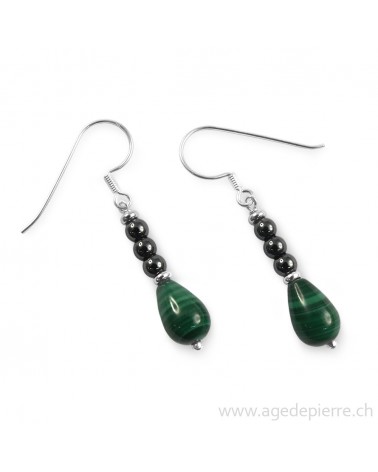 Boucles d'oreilles en malachite et hématite
