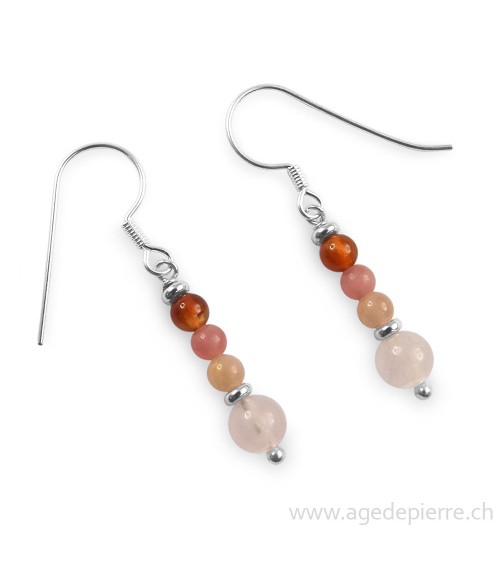 Boucles d'oreilles en quartz rose, pierre de lune, rhodochrosite, cornaline