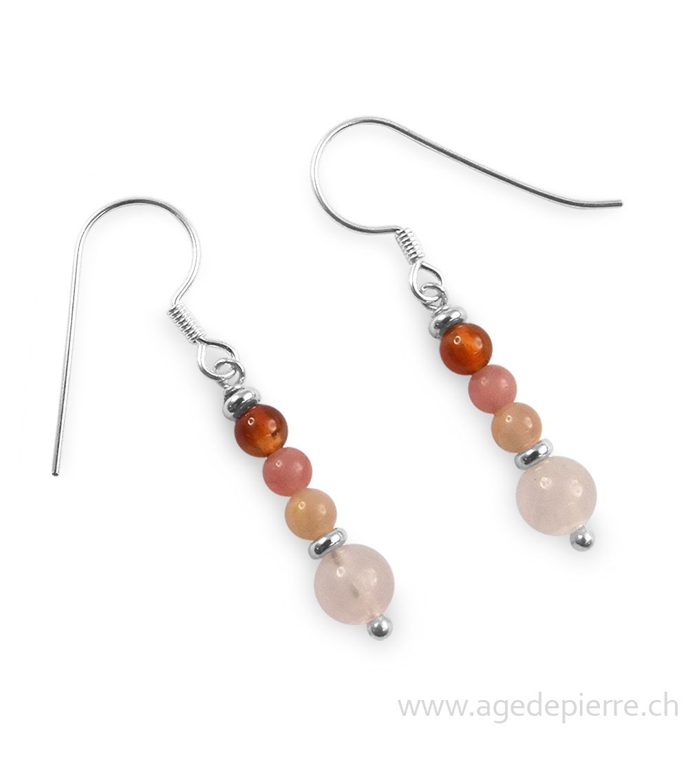 Boucles d'oreilles en quartz rose, pierre de lune, rhodochrosite, cornaline