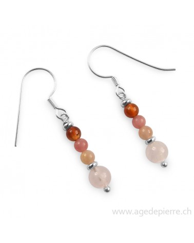Boucles d'oreilles en quartz rose, pierre de lune, rhodochrosite, cornaline