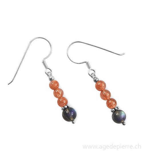 Boucles d'oreilles en pierre de soleil et labradorite