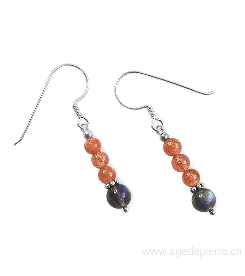 Boucles d'oreilles en pierre de soleil et labradorite