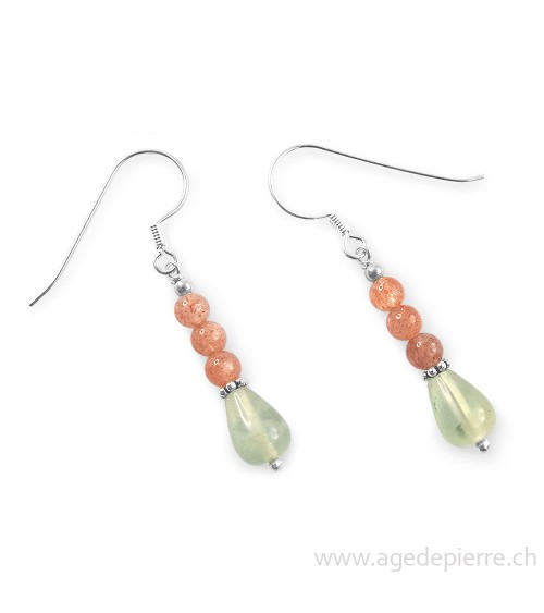 Boucles d'oreilles en pierre de soleil et préhnite