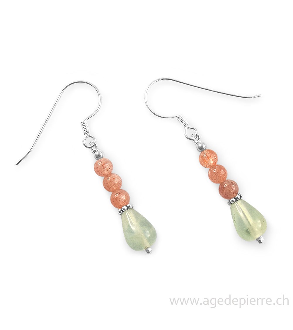 Boucles d'oreilles en pierre de soleil et préhnite