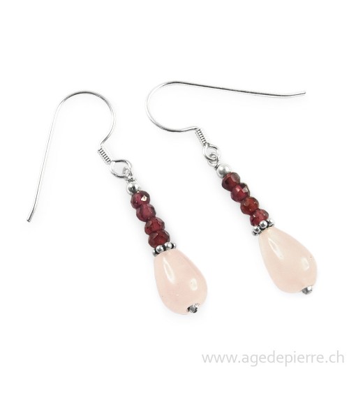 Boucles d'oreilles en quartz rose et grenat facetté