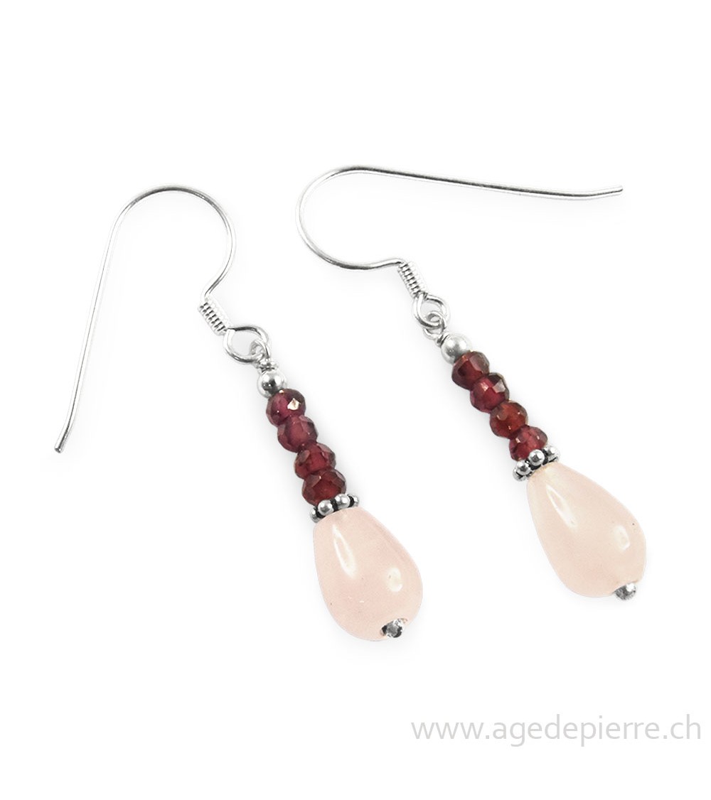 Boucles d'oreilles en quartz rose et grenat facetté