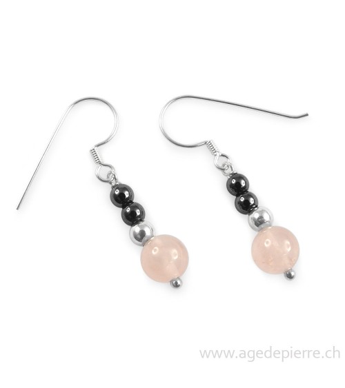 Boucles d'oreilles en hématite et quartz rose