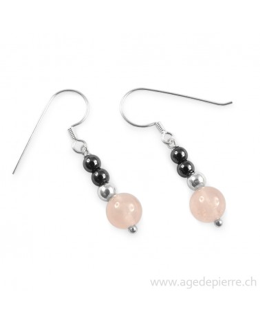 Boucles d'oreilles en hématite et quartz rose