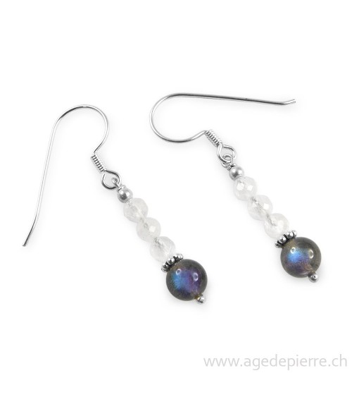 Boucles d'oreilles en labradorite blanche et labradorite