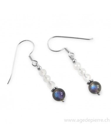 Boucles d'oreilles en labradorite blanche et labradorite
