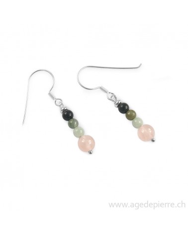 Boucles d'oreilles en quartz rose, jadéite, jaspe sanguin