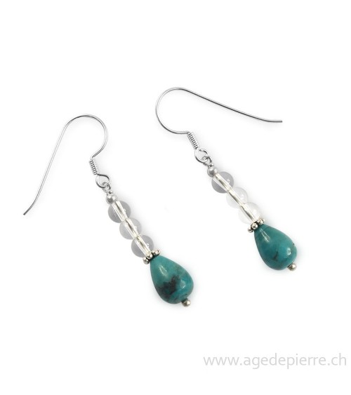 Boucles d'oreilles en cristal de roche et turquoise