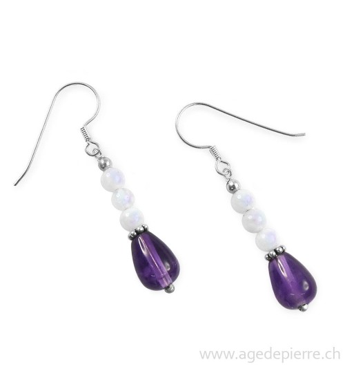 Boucles d'oreilles en améthyste et labradorite blanche