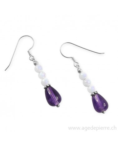 Boucles d'oreilles en améthyste et labradorite blanche