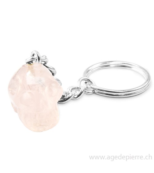 Porte-clé crâne en quartz rose