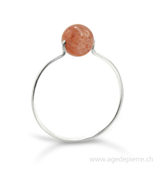 Bague pierre de soleil avec anneau fin en argent
