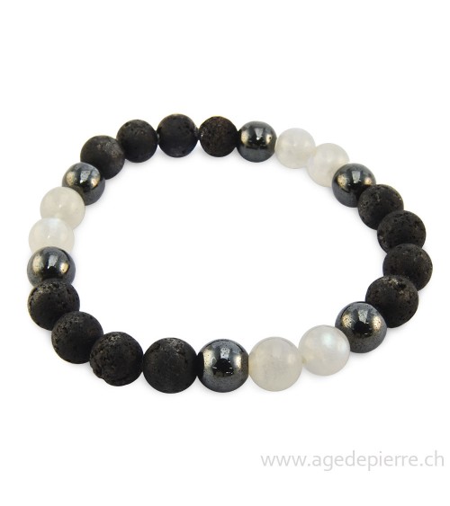 Bracelet avec lave, hématite et labradorite blanche