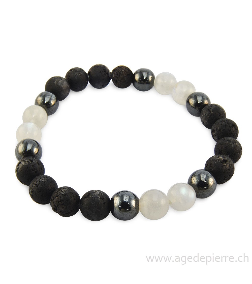 Bracelet avec lave, hématite et labradorite blanche