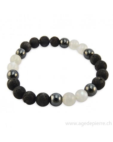Bracelet avec lave, hématite et labradorite blanche
