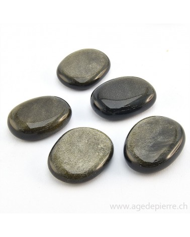 Petit galet en obsidienne dorée