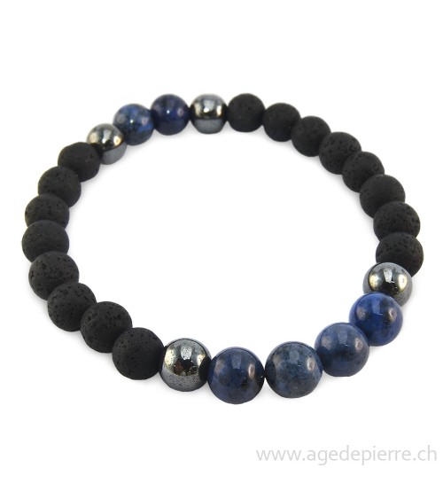 Bracelet avec sodalite lave et hématite