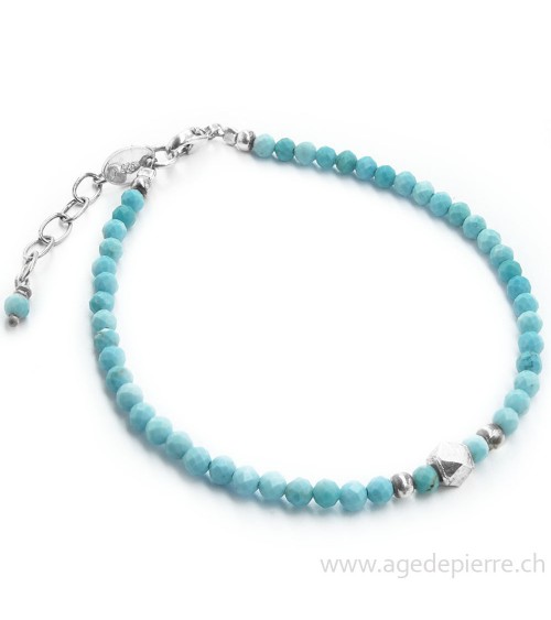 Bracelet avec turquoise facettée et argent avec perles de 3mm
