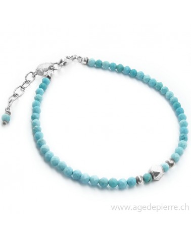 Bracelet avec turquoise facettée et argent avec perles de 3mm