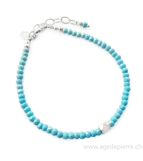 Bracelet turquoise facettée et argent avec perles de 3mm