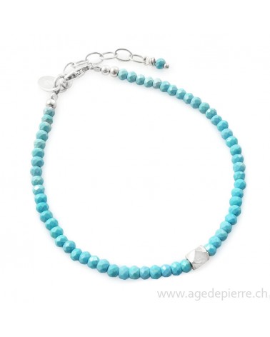 Bracelet turquoise facettée et argent avec perles de 3mm