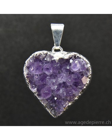 Améthyste cristallisée pendentif coeur argenté