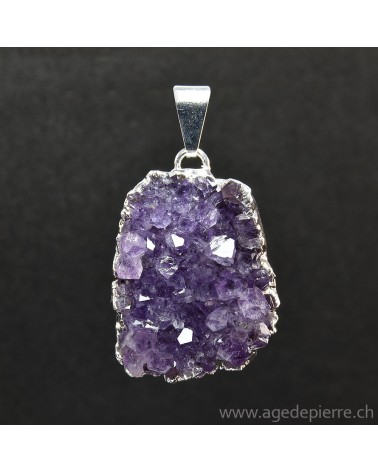 Améthyste cristallisée pendentif coeur argenté