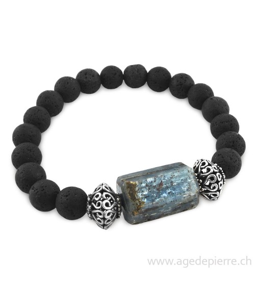 Bracelet avec lave, disthène (cyanite) et argent 925
