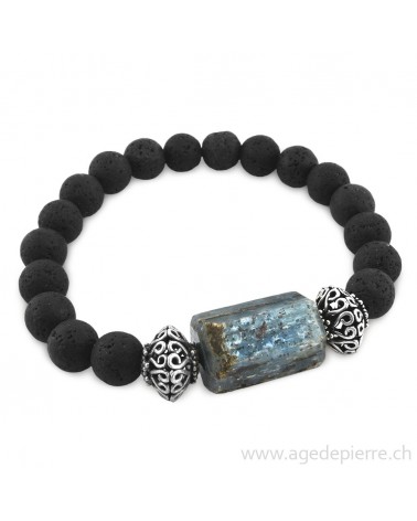 Bracelet avec lave, disthène (cyanite) et argent 925