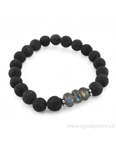 Bracelet "Gaïa" avec lave, labradorite et argent 925