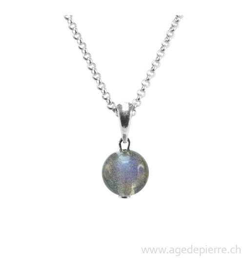 Pendentif sphère en labradorite avec chaînette en argent 925