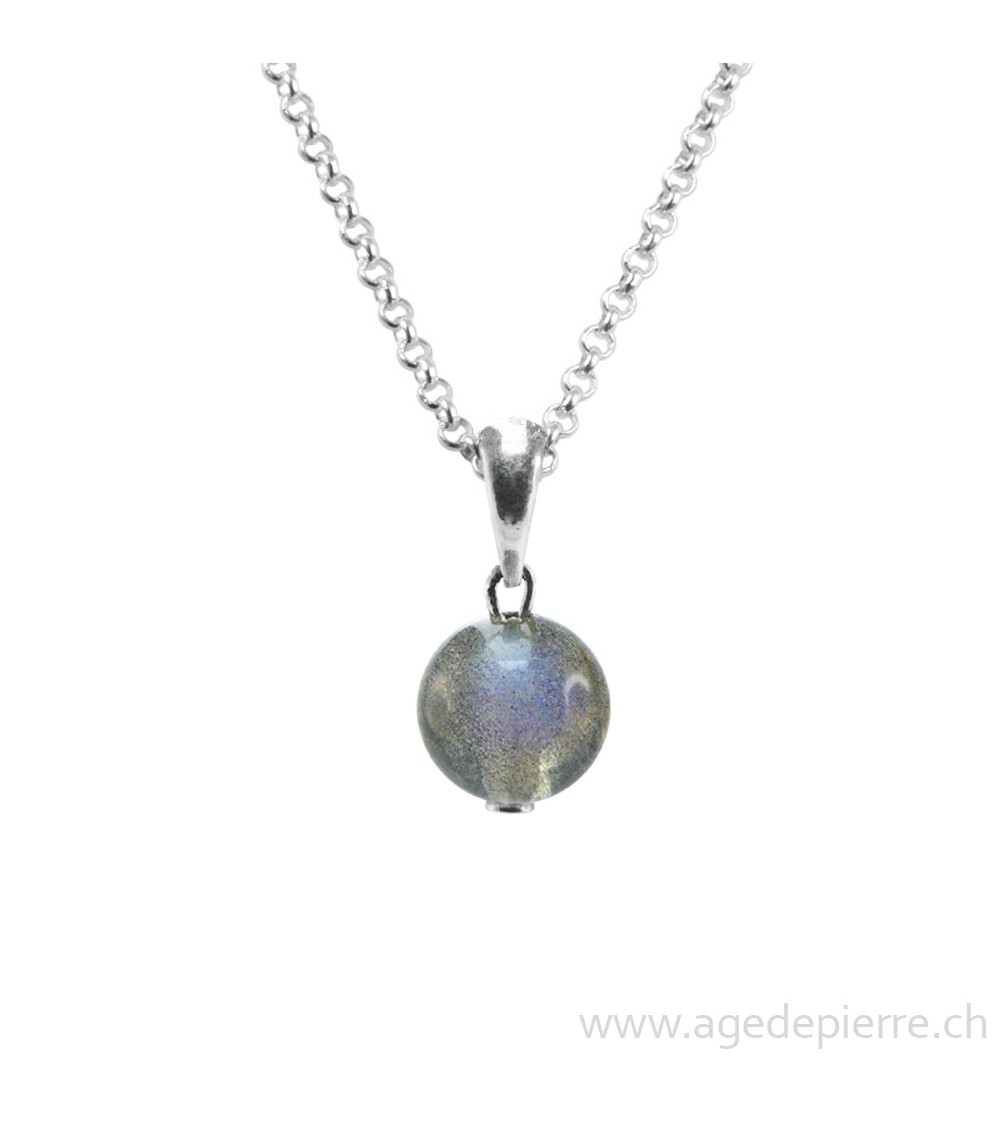 Pendentif sphère en labradorite avec chaînette en argent 925
