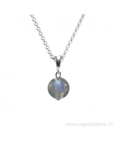 Pendentif sphère en labradorite avec chaînette en argent 925