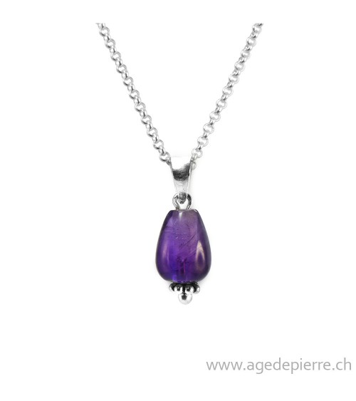 Pendentif goutte en améthyste avec chaînette en argent 925