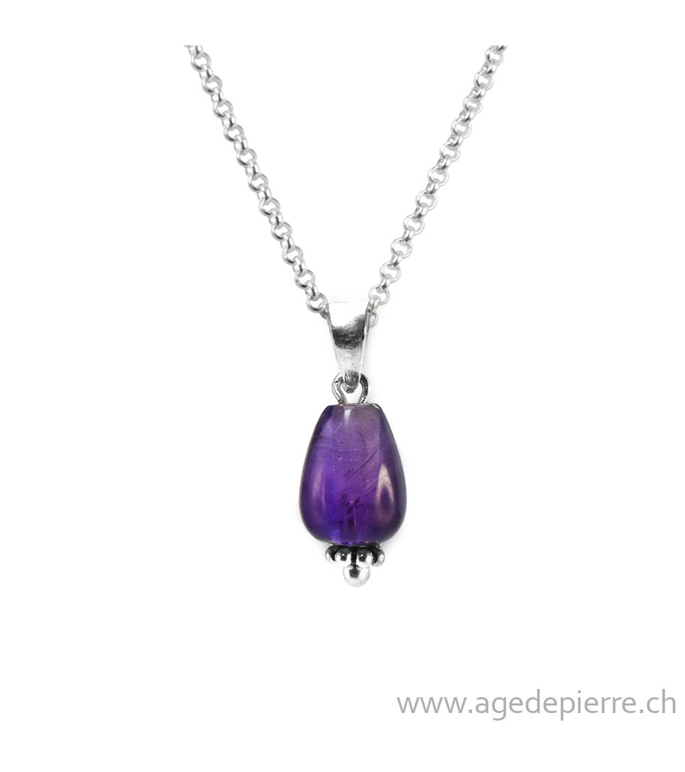 Pendentif goutte en améthyste avec chaînette en argent 925