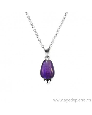 Pendentif goutte en améthyste avec chaînette en argent 925